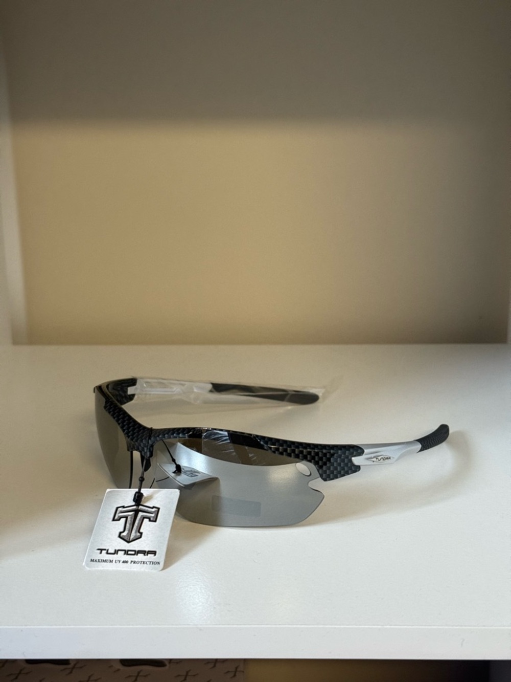 Tundra Carbon-Texture Black Frame Sunglasses with Silver Lenses